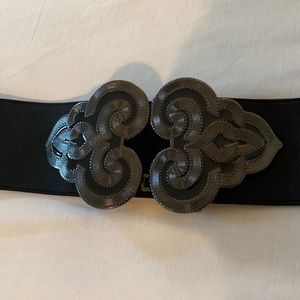 Black patterned front clip belt